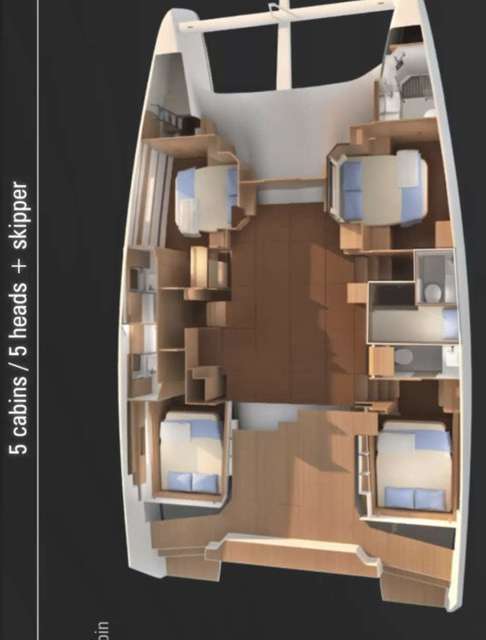 Layout of the boat Dufour 48 Catamaran