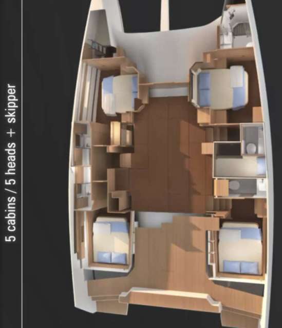 Layout of the boat Dufour 48 Catamaran