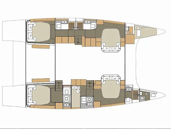 Layout of the boat Dufour 48 Catamaran