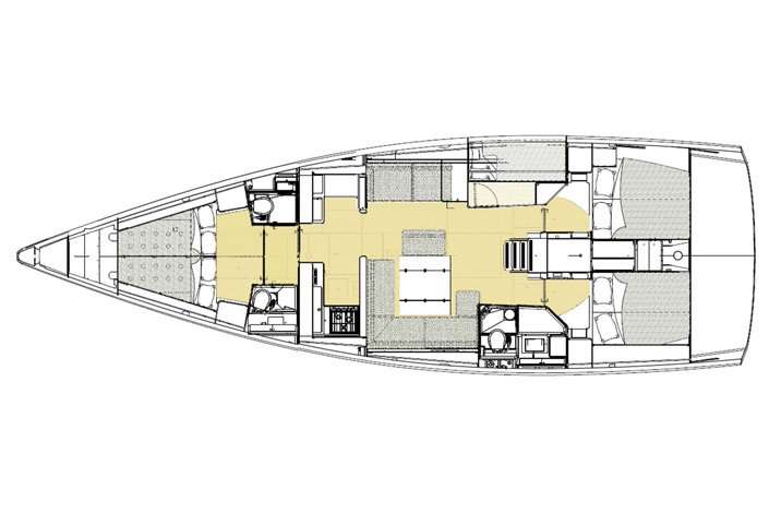 Layout of the boat Dufour 520 Grand Large