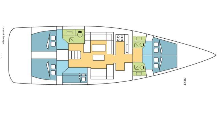 Layout of the boat Dufour 520 Grand Large