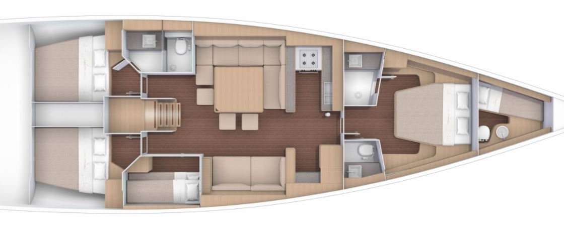 Layout of the boat Dufour 56 Exclusive