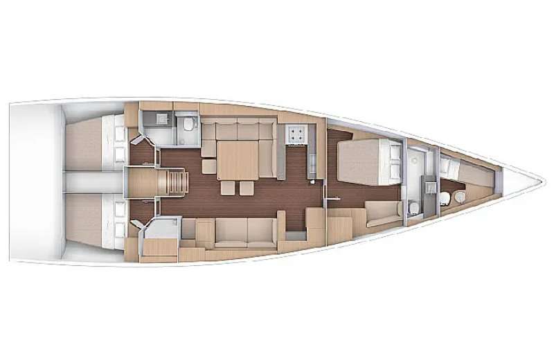 Layout of the boat Dufour 56 Exclusive