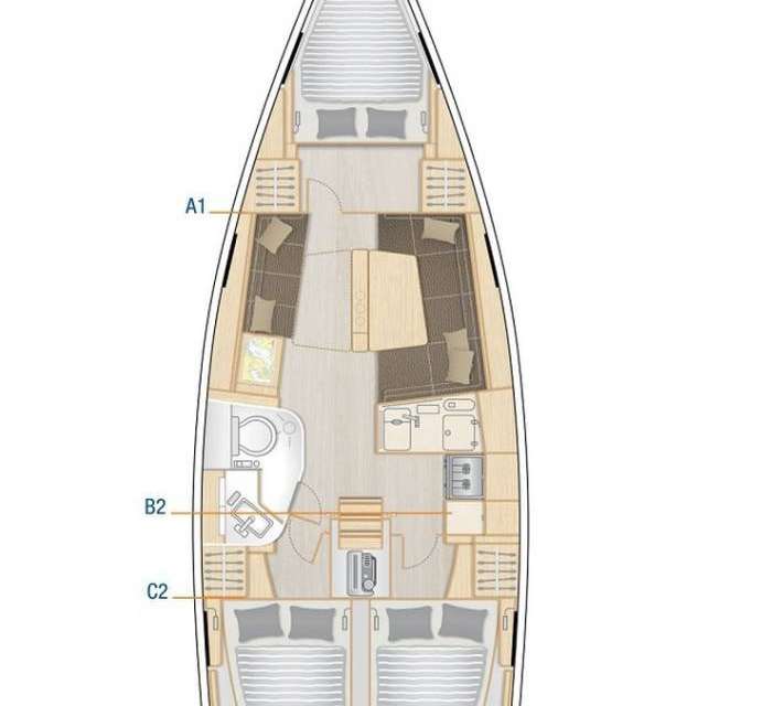 Distribución del barco Hanse 388