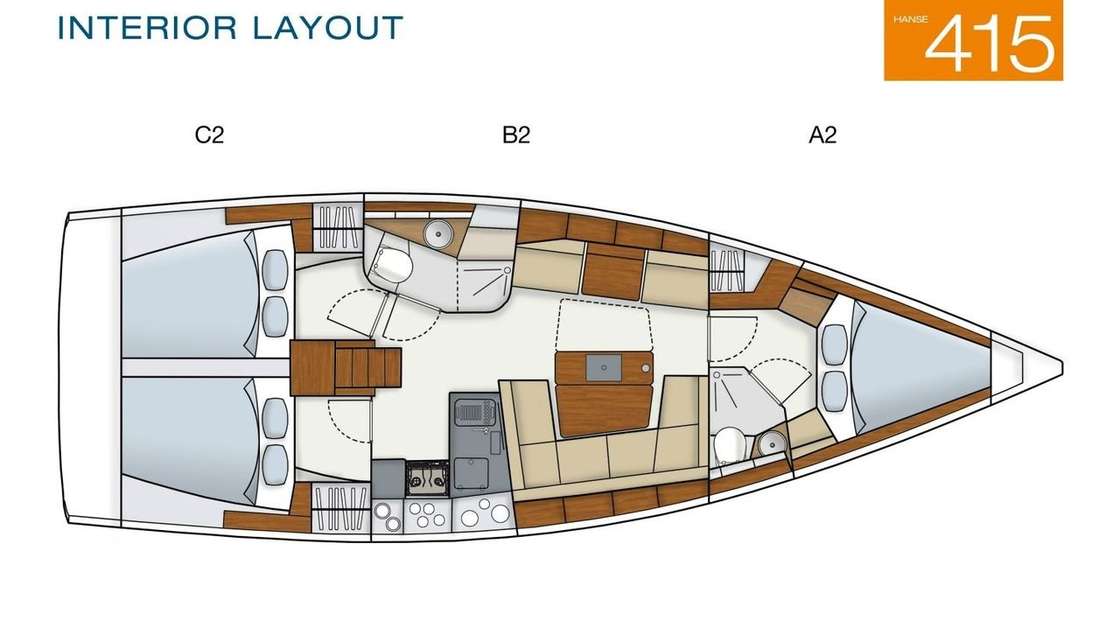 Distribución del barco Hanse 415