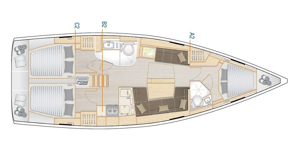 Distribución del barco Hanse 418