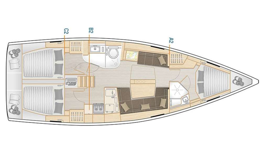 Layout of the boat Hanse 418