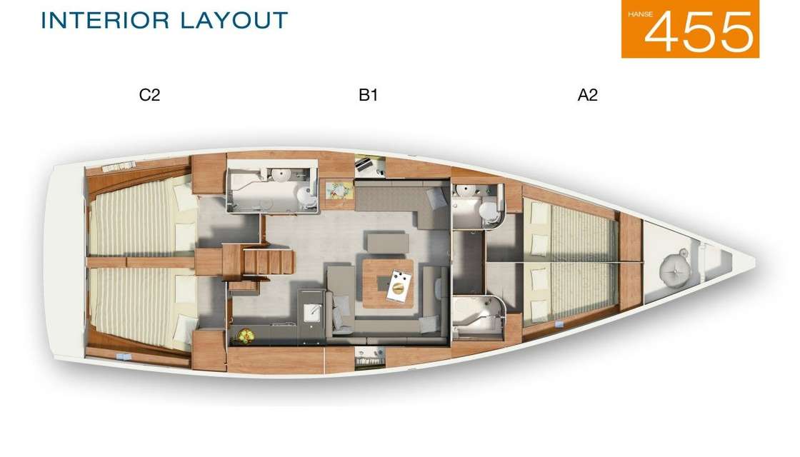 Layout of the boat Hanse 455