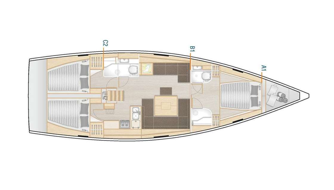 Distribución del barco Hanse 458