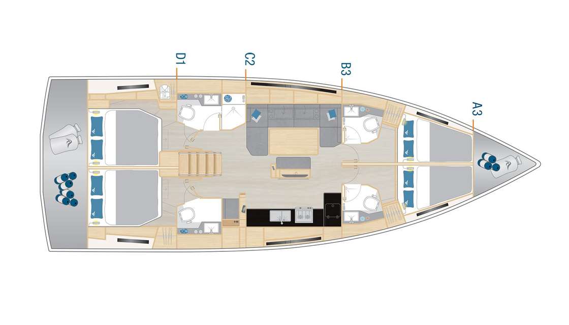 Distribución del barco Hanse 460