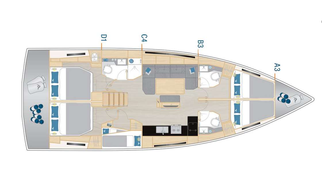 Distribución del barco Hanse 460