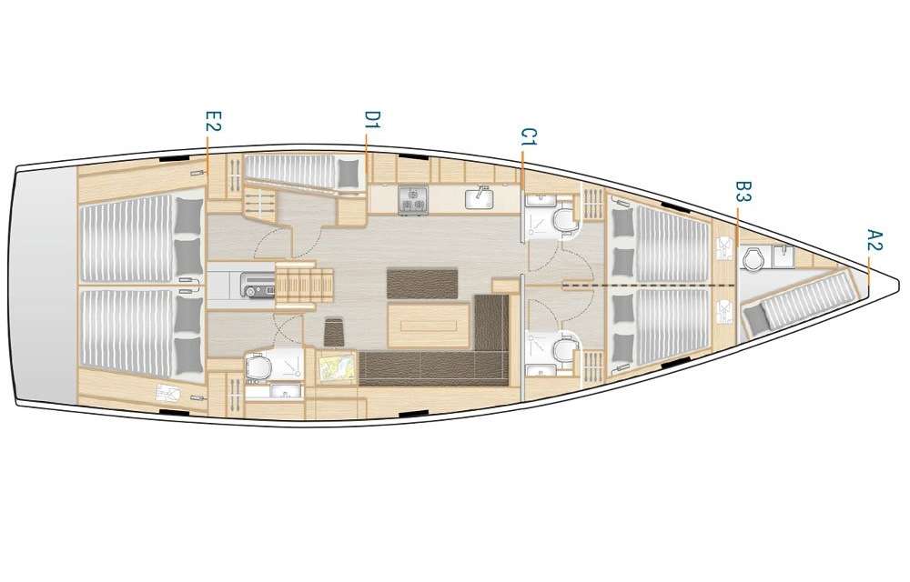 Distribución del barco Hanse 508