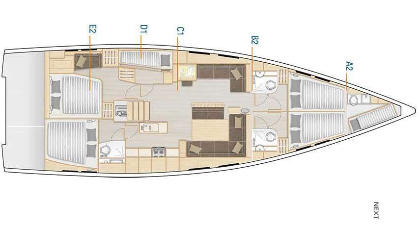 Layout of the boat Hanse 548