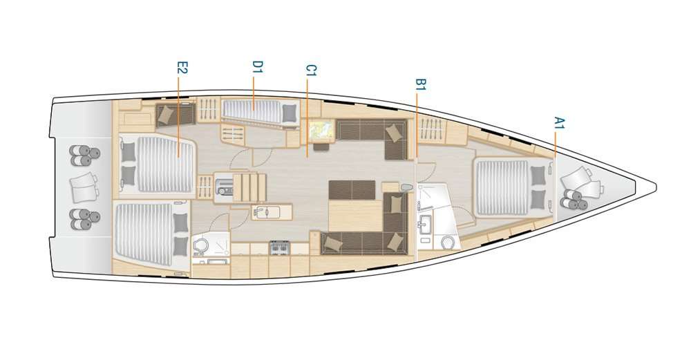 Distribución del barco Hanse 548