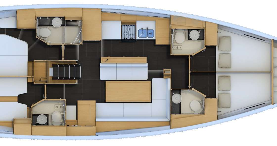 Layout of the boat Jeanneau 54