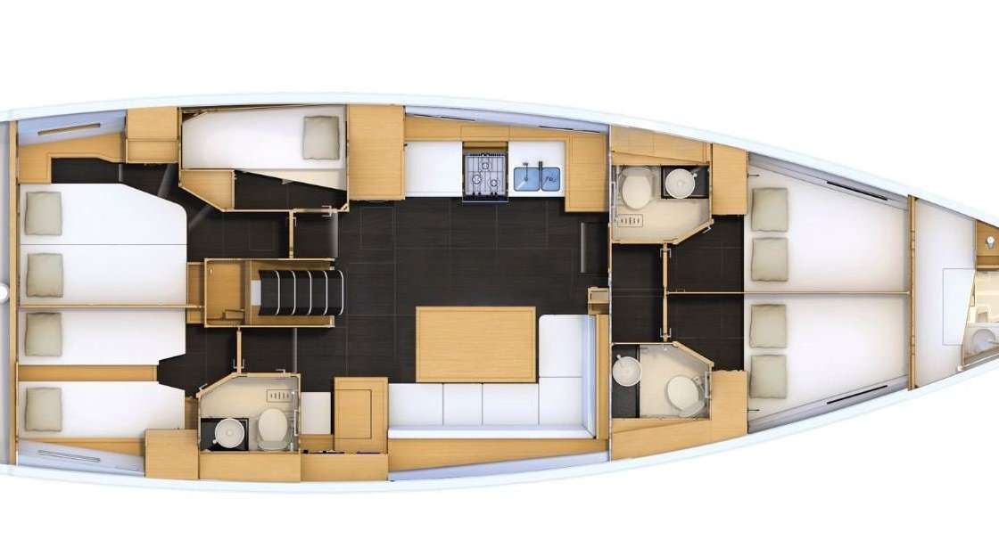 Distribución del barco Jeanneau 54