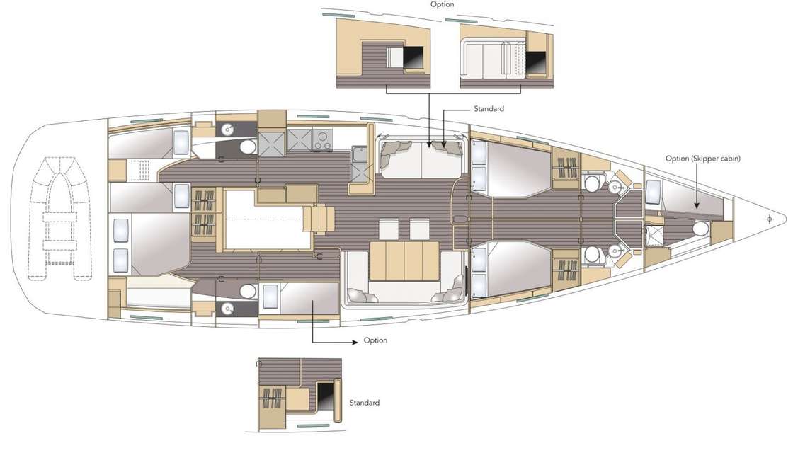 Layout of the boat Jeanneau 64