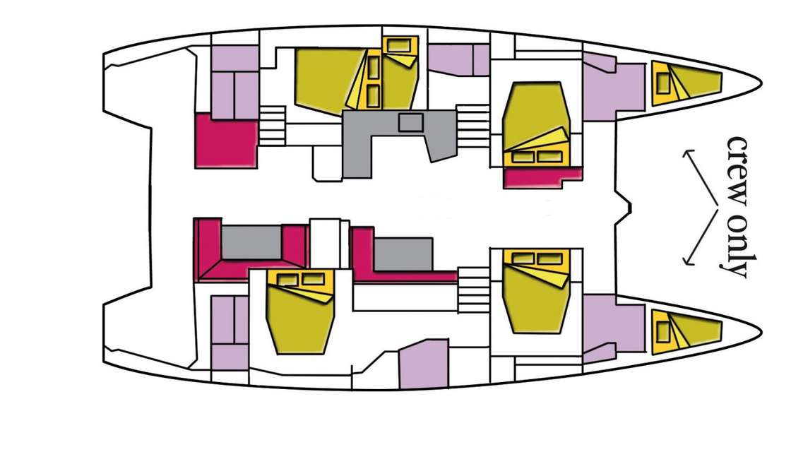 Distribución del barco Lagoon 52 Fly