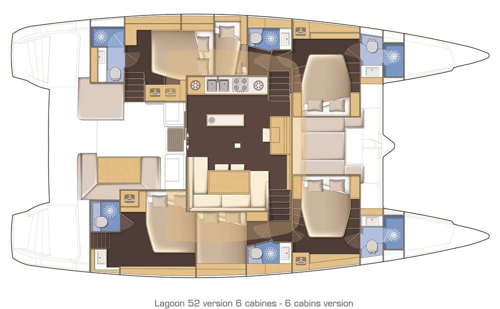 Layout of the boat Lagoon 52 Fly