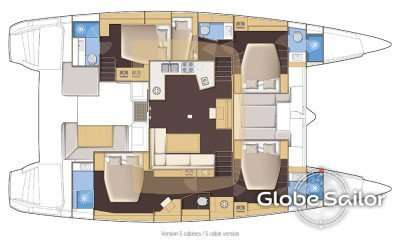 Layout of the boat Lagoon 52 Fly