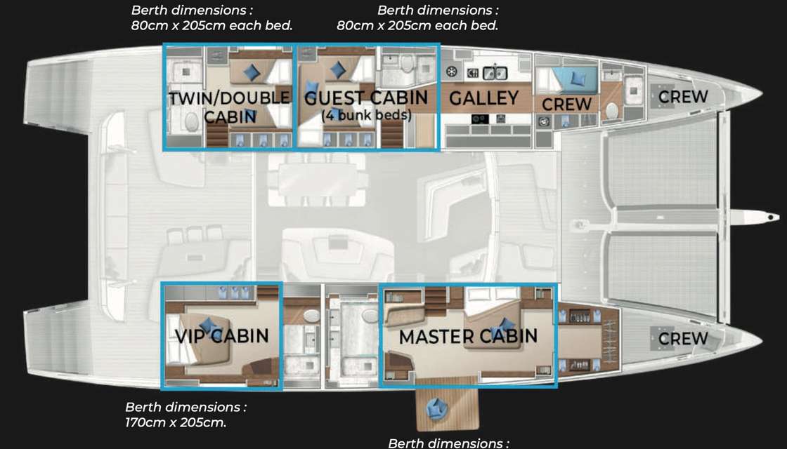 Layout of the boat Lagoon Seventy 7