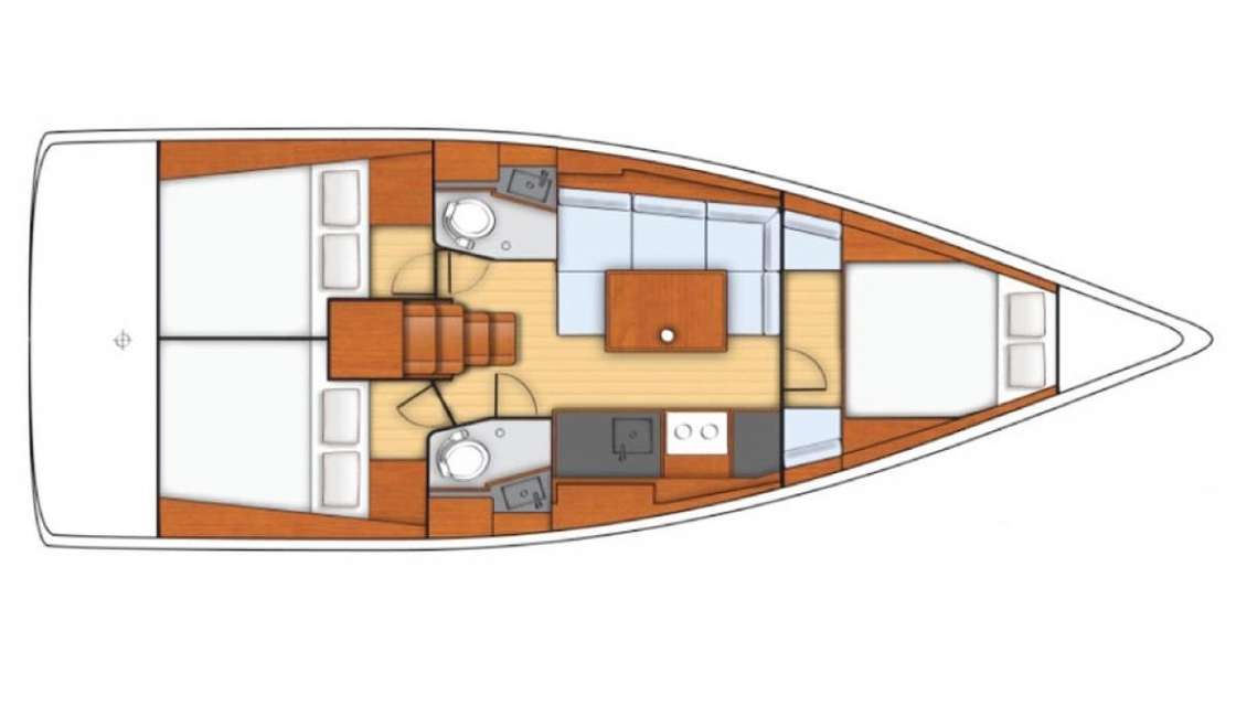 Layout of the boat Oceanis 38