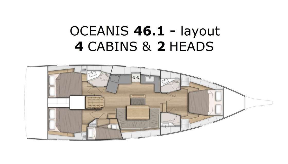 Layout of the boat Oceanis 46.1