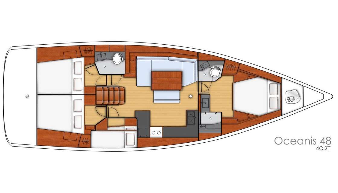 Layout of the boat Oceanis 48