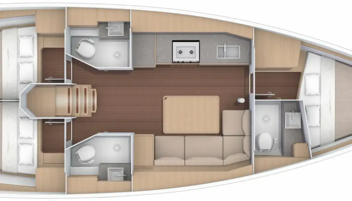 Layout of the boat Dufour 390 Grand Large