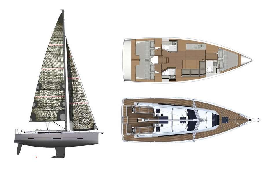 Layout of the boat Dufour 390 Grand Large
