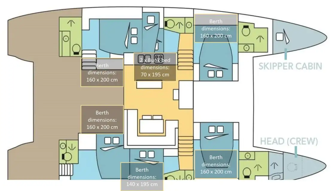 Distribución del barco Lagoon 52 Fly