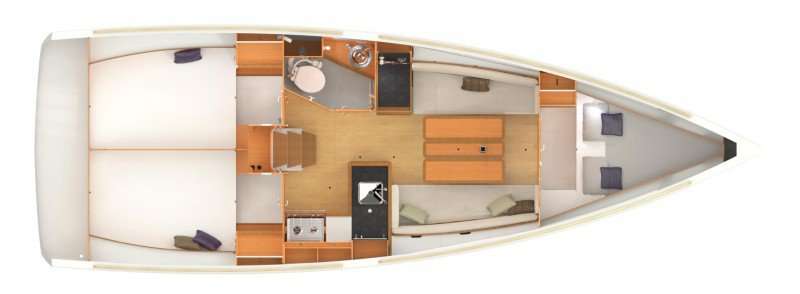 Layout of the boat Sun Odyssey 349