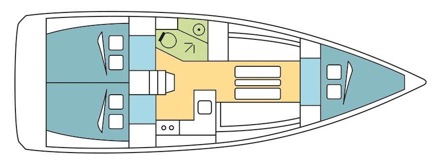 Layout of the boat Sun Odyssey 349