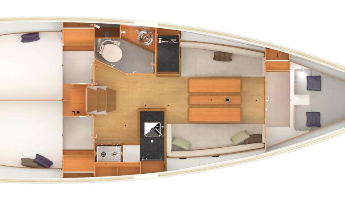 Layout of the boat Sun Odyssey 349