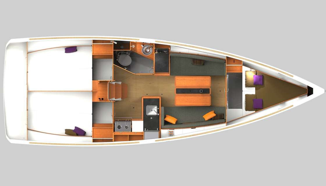 Layout of the boat Sun Odyssey 349