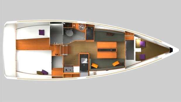 Distribución del barco Sun Odyssey 349