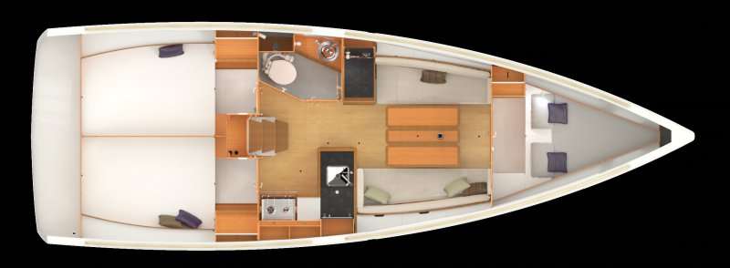 Layout of the boat Sun Odyssey 349