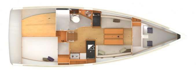 Distribución del barco Sun Odyssey 349