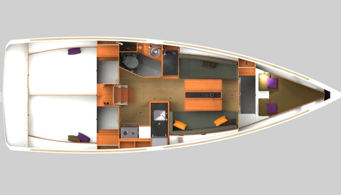 Layout of the boat Sun Odyssey 349