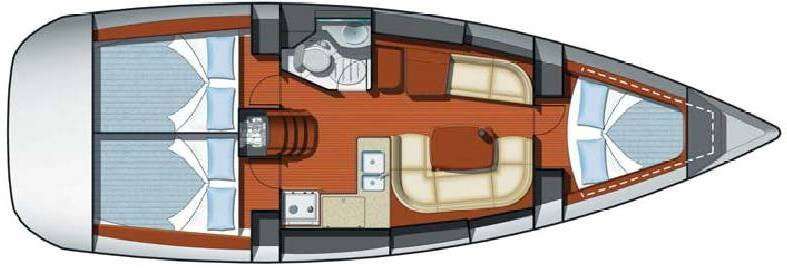 Layout of the boat Sun Odyssey 37