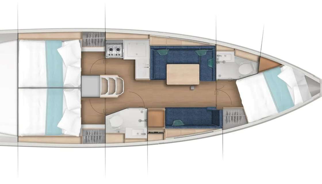 Layout of the boat Sun Odyssey 380