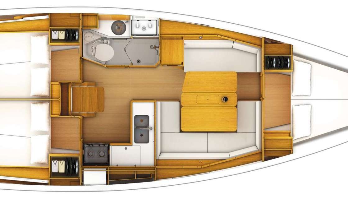 Layout of the boat Sun Odyssey 389