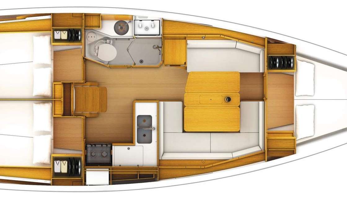 Layout of the boat Sun Odyssey 389