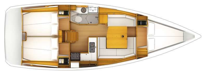 Layout of the boat Sun Odyssey 389