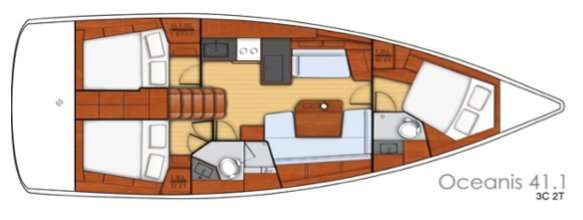 Layout of the boat Sun Odyssey 410