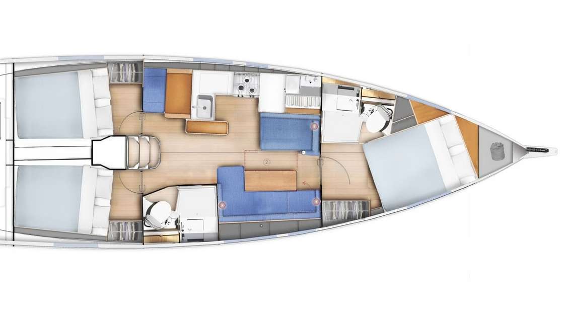 Layout of the boat Sun Odyssey 410