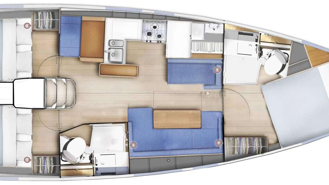 Layout of the boat Sun Odyssey 410