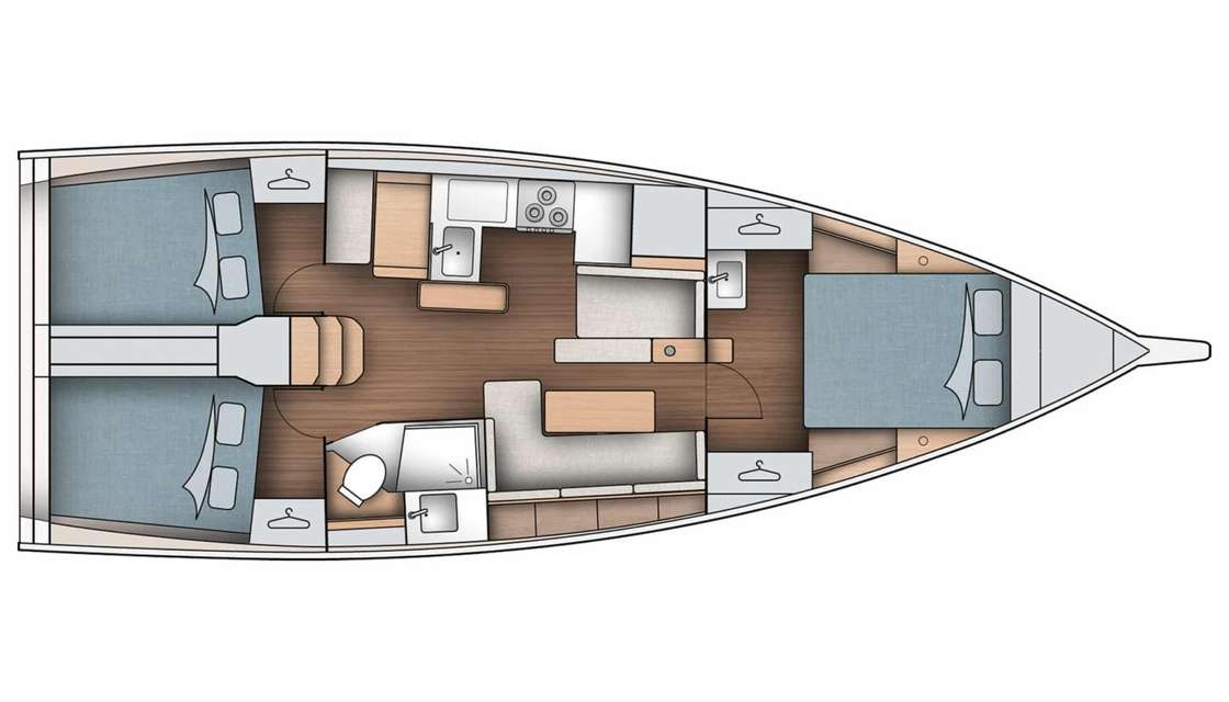 Distribución del barco Sun Odyssey 410