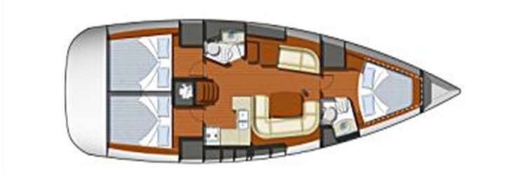 Layout of the boat Sun Odyssey 42i