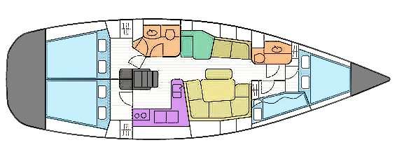 Layout of the boat Sun Odyssey 43